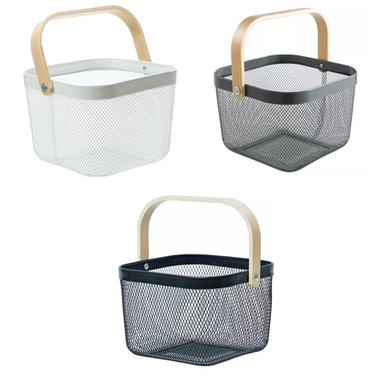 Vegetable wire basket with wooden handle
