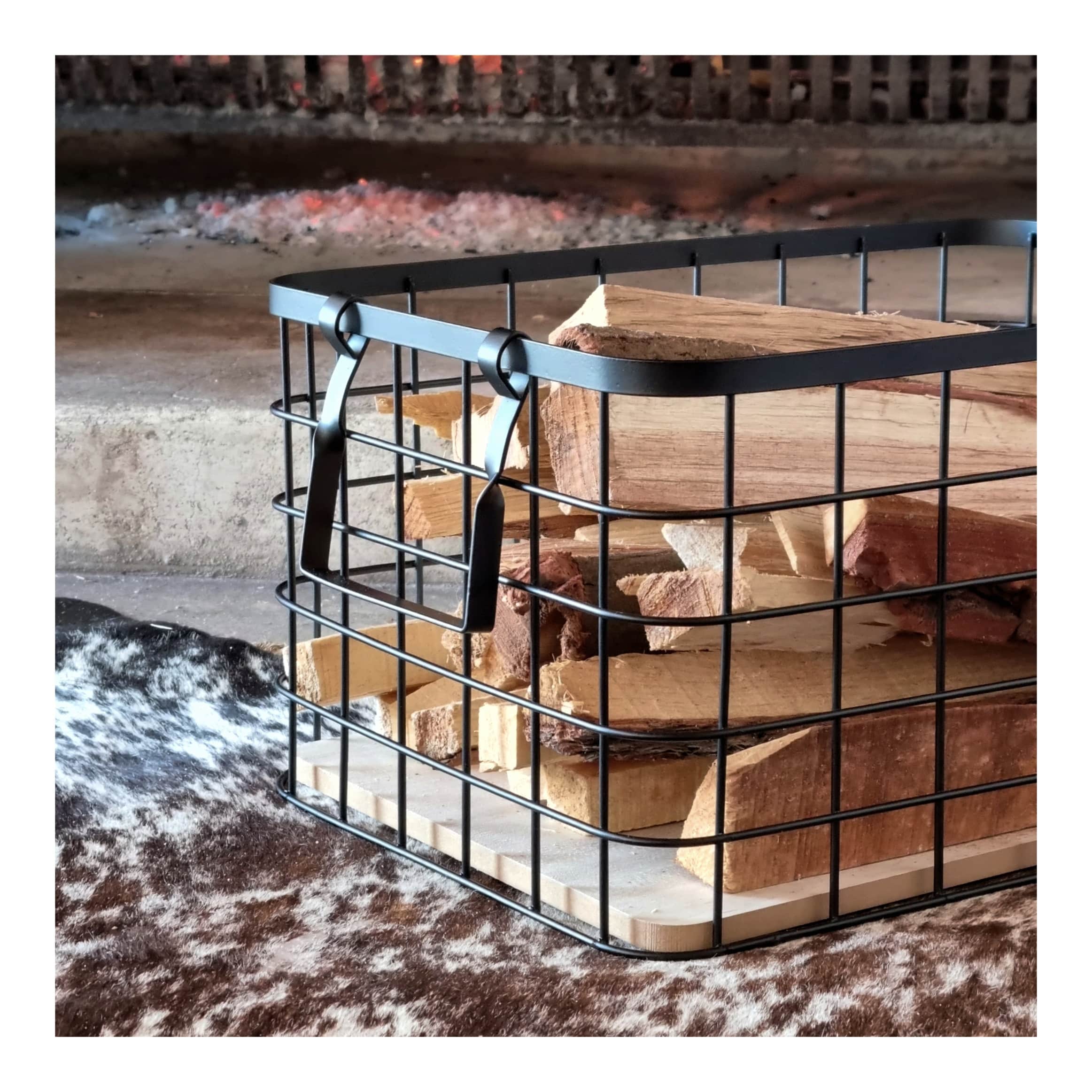 Metal Basket with wooden base