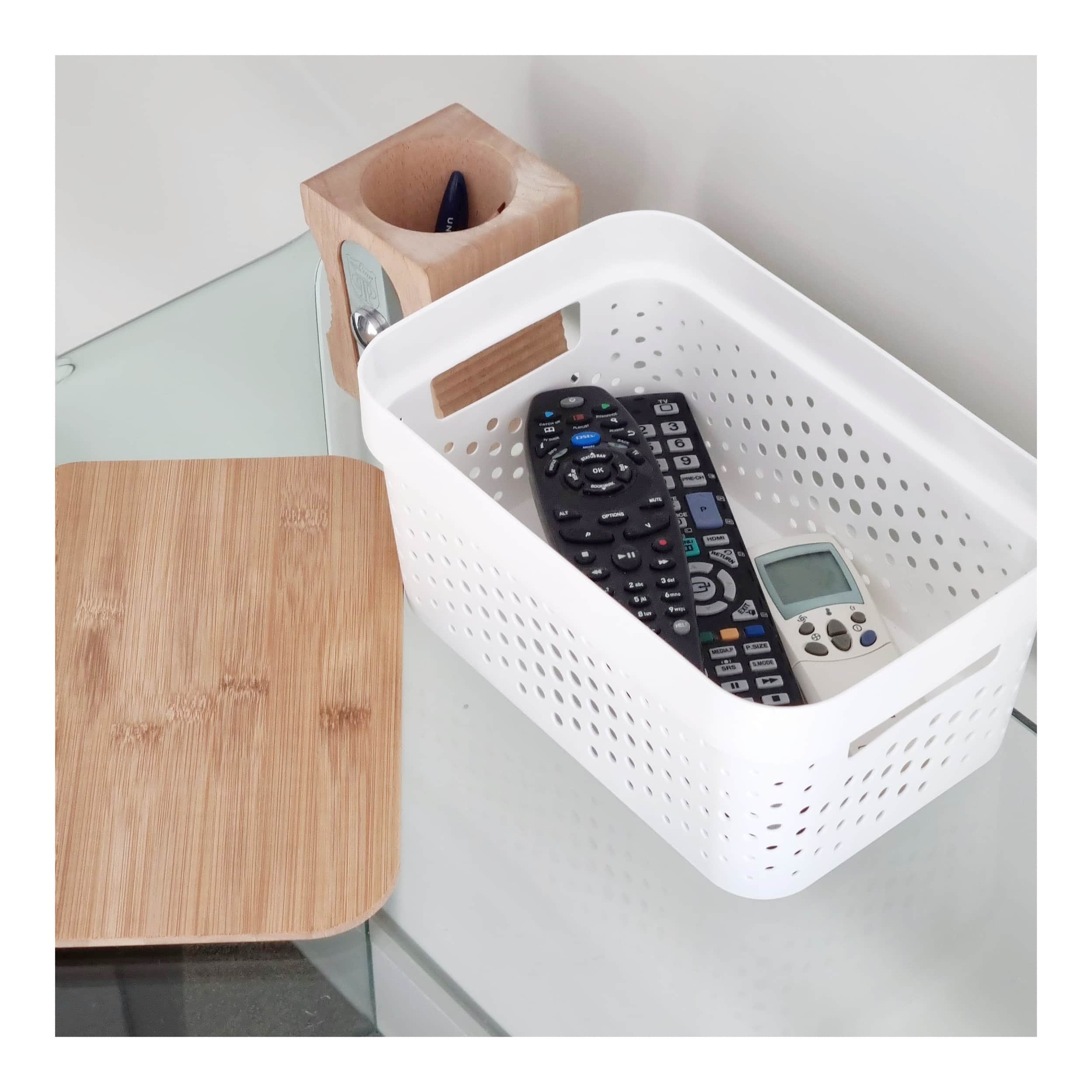 White storage bin with bamboo lid (1)