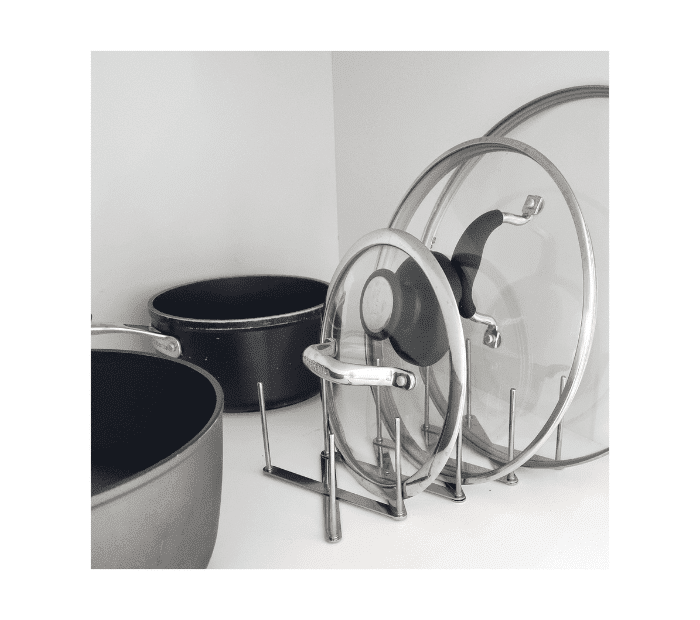 Stainless steel expandable pot lid organiser