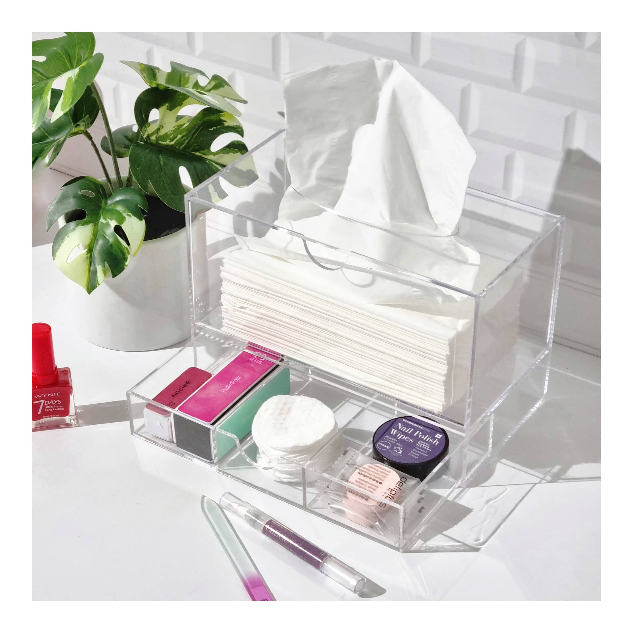 Acrylic Cosmetic Organiser with Tissue Dispenser (1)