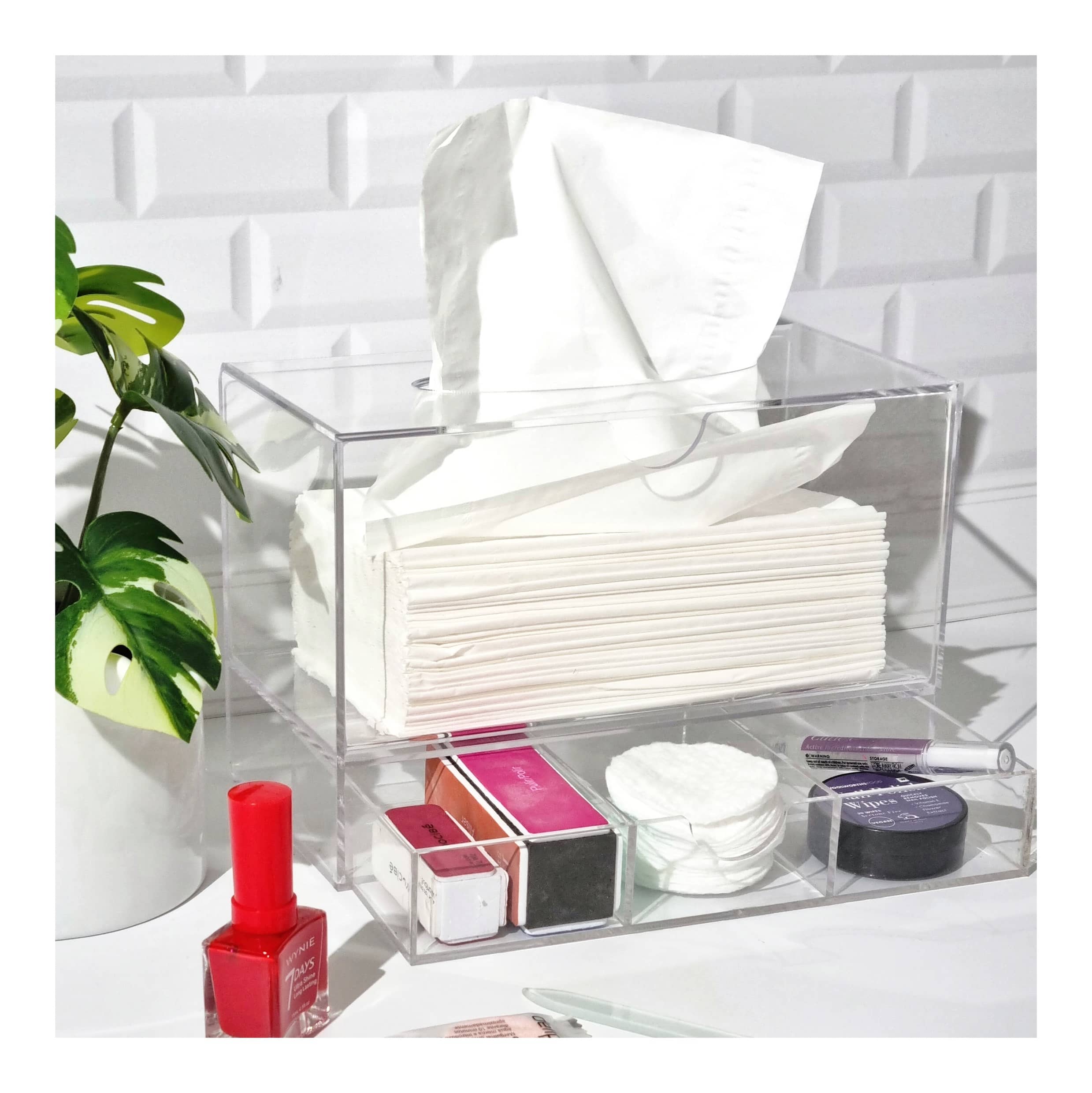 Acrylic Cosmetic Organiser with Tissue Dispenser