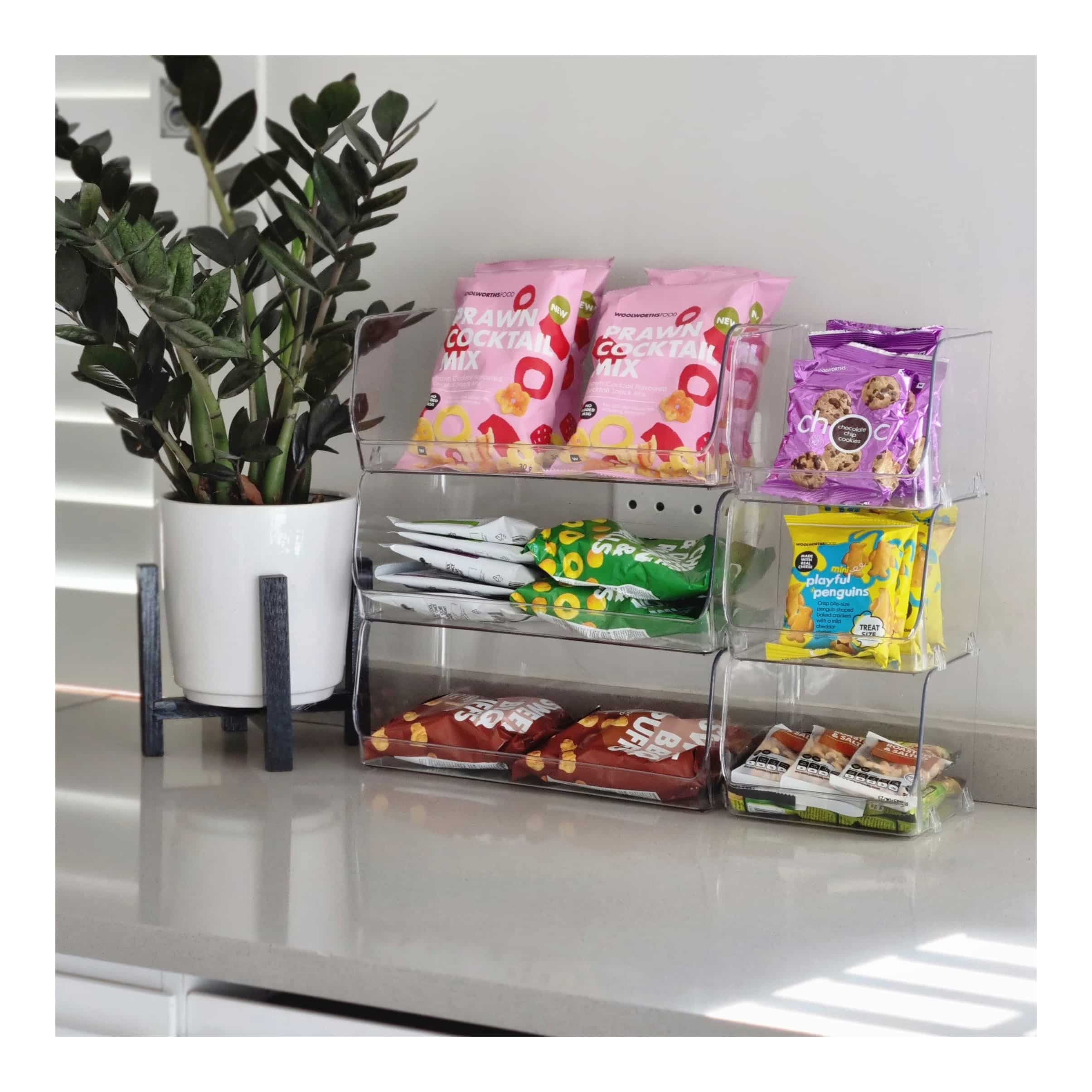 U-shaped stackable clear storage bins