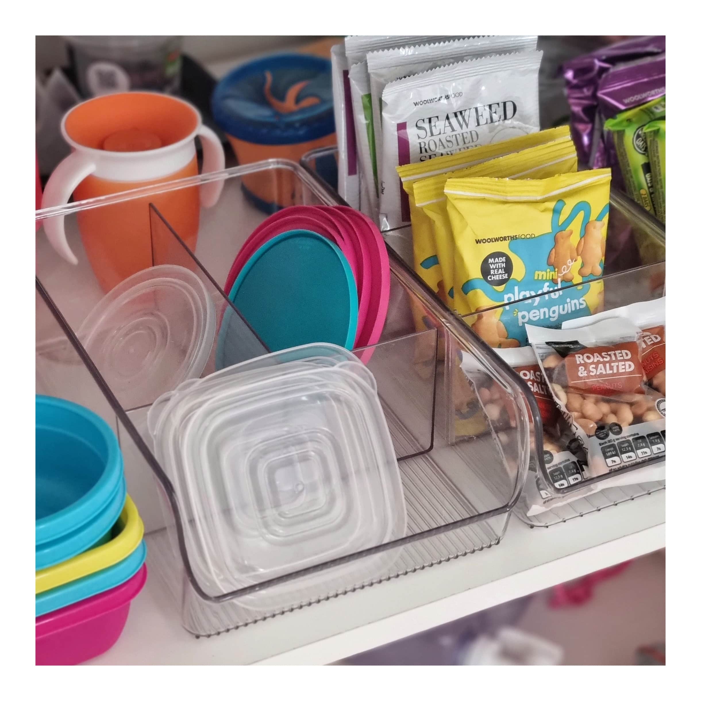 Open clear bins with dividers (5)