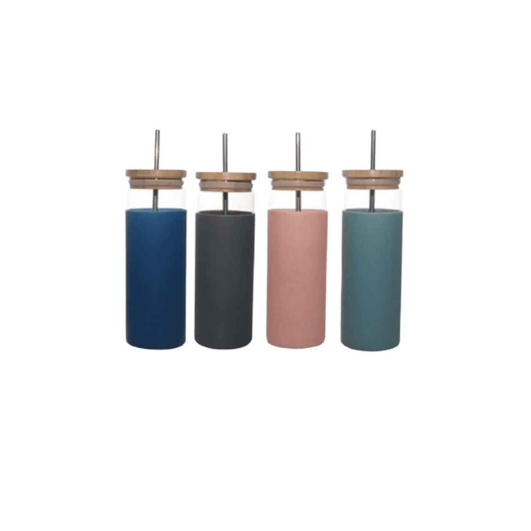750ml Glass Bottle with Bamboo Lid and Metal Straw